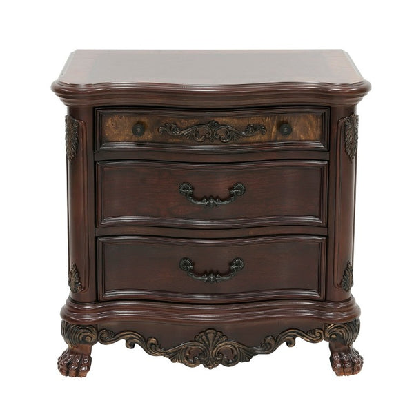 English Elm Nightstands Traditional Cherry Burl Veneer Set of 2 with Claw Feet and Gold Accents B011P567011