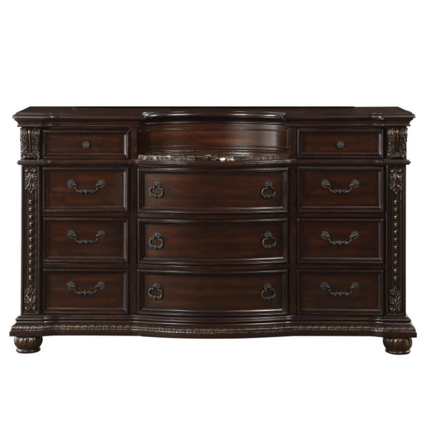 English Elm Dresser Traditional Cherry Birch Veneer with Hand Carved Acanthus and Marble Top Accents B011P567016