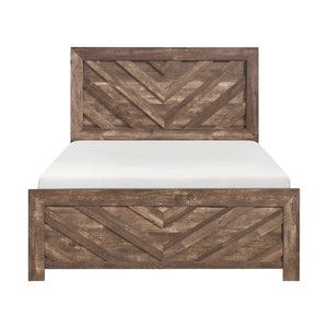 English Elm Bed California King Panel Frame V Pattern Headboard Engineered Wood Rustic Finish B011P567023