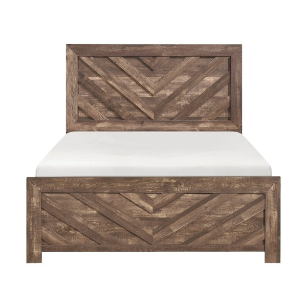 English Elm Bed California King Panel Frame V Pattern Headboard Engineered Wood Rustic Finish B011P567023