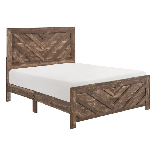 English Elm Bed California King Panel Frame V Pattern Headboard Engineered Wood Rustic Finish B011P567023