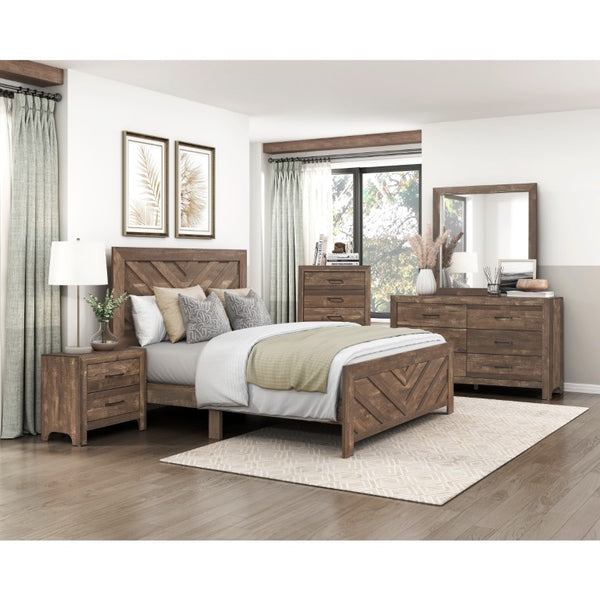 English Elm Bed California King Panel Frame V Pattern Headboard Engineered Wood Rustic Finish B011P567023