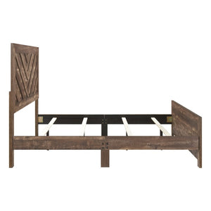 English Elm Bed Full Size Rustic Brown Panel Frame with Bold V Pattern Geometric Headboard B011P567025
