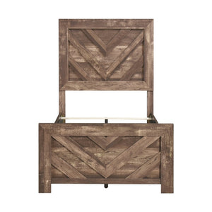 English Elm Bed Twin Panel Frame with V Pattern Headboard Rustic Brown Engineered Wood Finish B011P567026