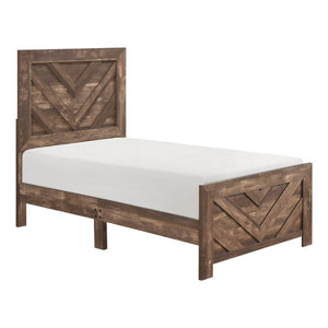 English Elm Bed Twin Panel Frame with V Pattern Headboard Rustic Brown Engineered Wood Finish B011P567026