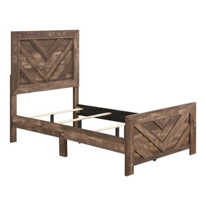 English Elm Bed Twin Panel Frame with V Pattern Headboard Rustic Brown Engineered Wood Finish B011P567026