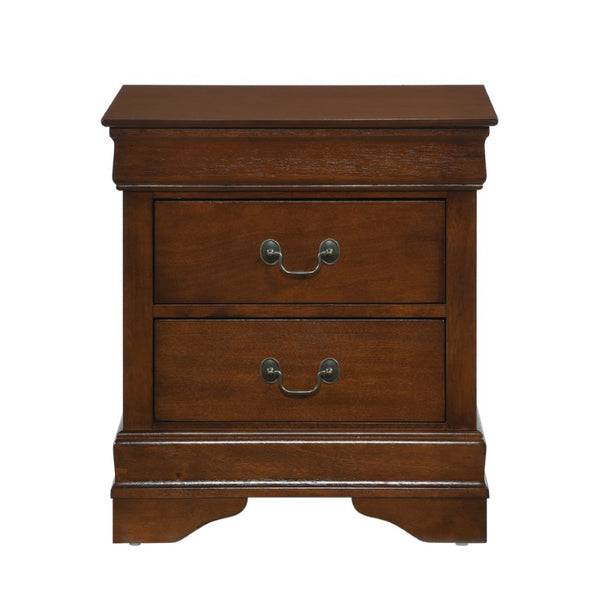 English Elm Nightstands Louis Philippe Cherry Veneer Set of 2 with Antique Brass Drop Handles B011P567028