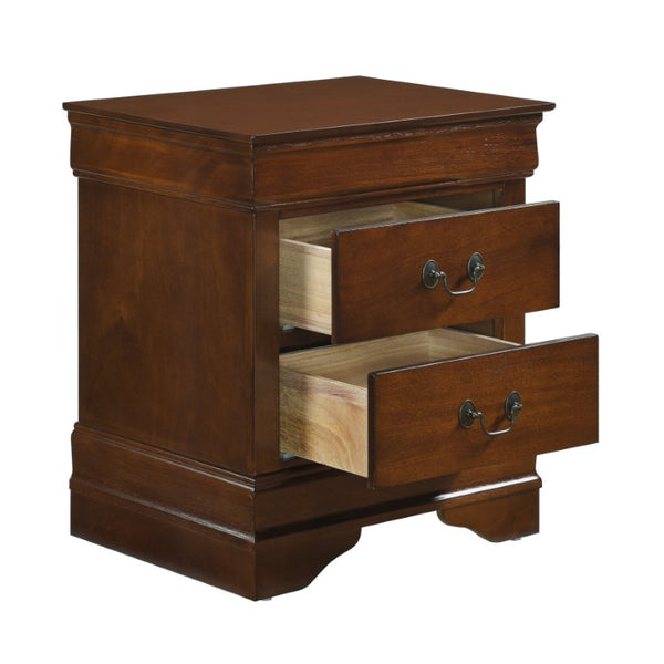 English Elm Nightstands Louis Philippe Cherry Veneer Set of 2 with Antique Brass Drop Handles B011P567028