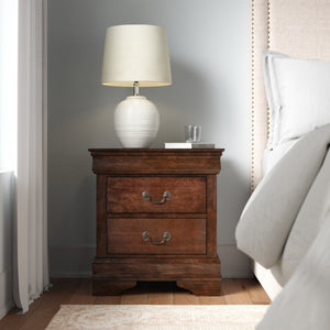 English Elm Nightstands Louis Philippe Cherry Veneer Set of 2 with Antique Brass Drop Handles B011P567028