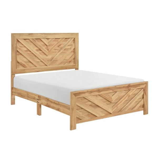 English Elm Bed Queen Frame Chevron Patterned Headboard Engineered Wood Warm Natural Finish B011P567031