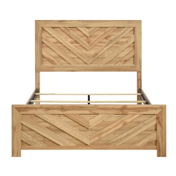 English Elm Bed Queen Frame Chevron Patterned Headboard Engineered Wood Warm Natural Finish B011P567031