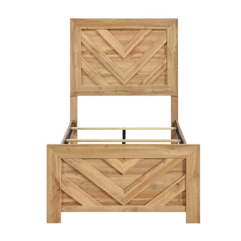 English Elm Bed Twin Chevron Headboard Engineered Wood Warm Natural Finish Contemporary Bedroom Frame B011P567033