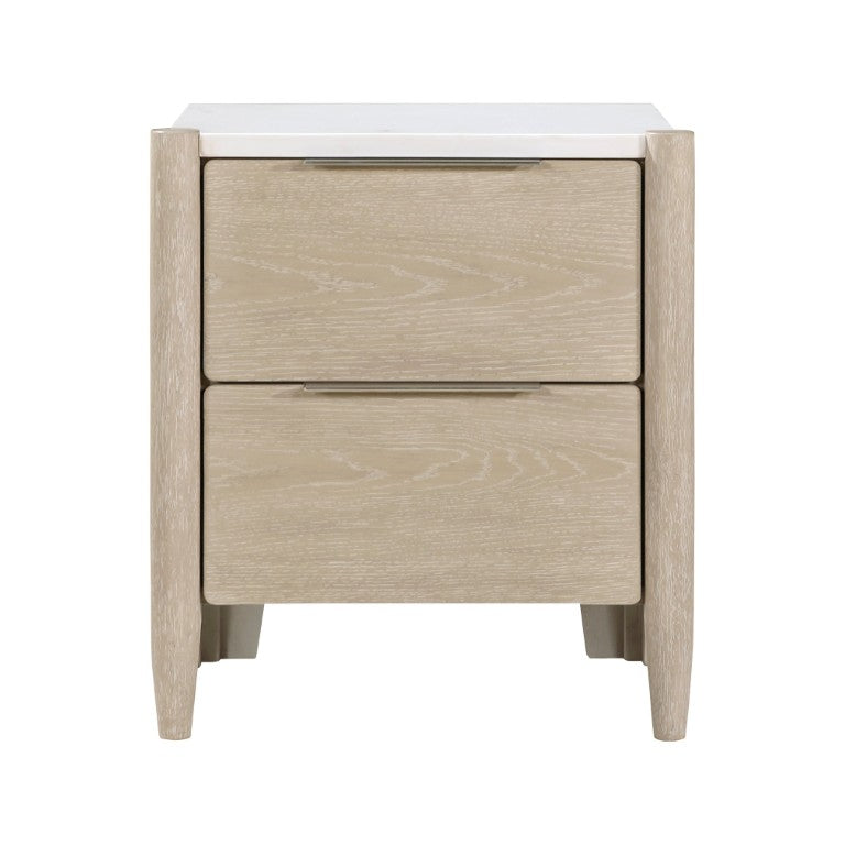 English Elm Nightstands with Marble Tops and Charging Ports Oak Veneer Scandinavian Bedroom Set B011P567040