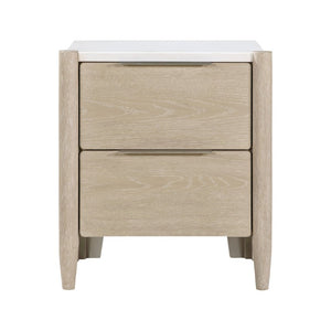 English Elm Nightstands with Marble Tops and Charging Ports Oak Veneer Scandinavian Bedroom Set B011P567040
