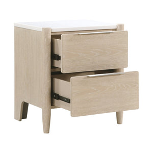 English Elm Nightstands with Marble Tops and Charging Ports Oak Veneer Scandinavian Bedroom Set B011P567040