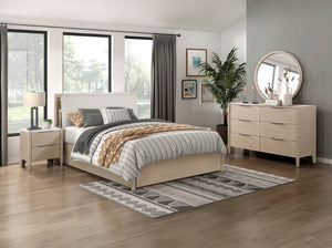 English Elm Nightstands with Marble Tops and Charging Ports Oak Veneer Scandinavian Bedroom Set B011P567040