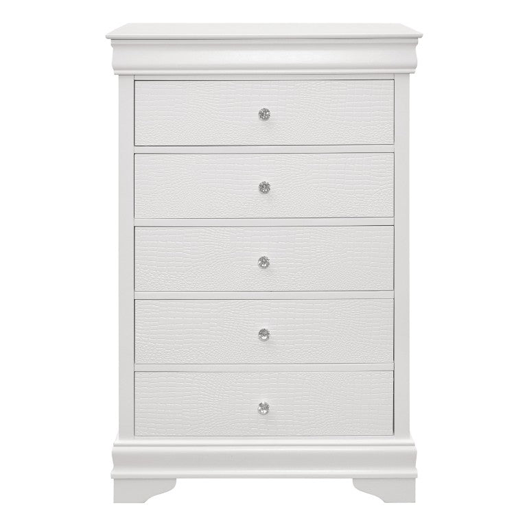 English Elm Chest of Six Drawers in White with Embossed Alligator Fronts and Crystal Knobs B011P567041