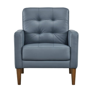 English Elm Modern Tufted Leather Armchair with Pocket Coil Support and Walnut Rubberwood Legs Blue B011P567045