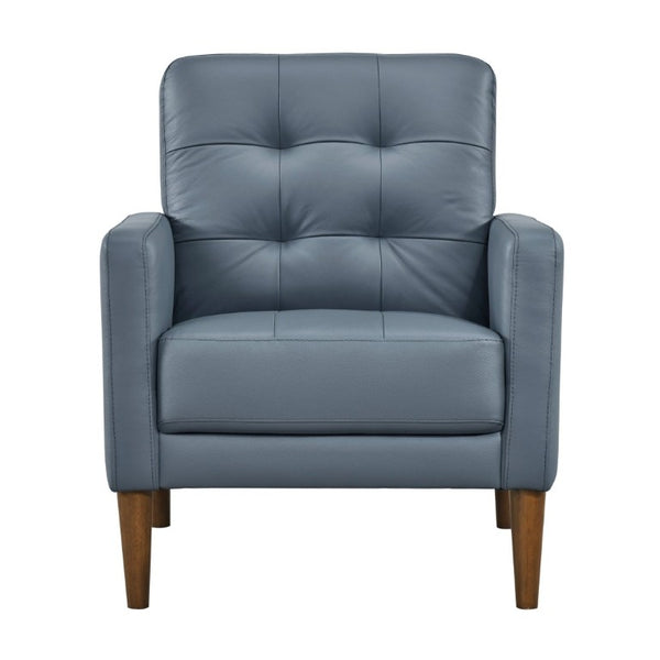 English Elm Modern Tufted Leather Armchair with Pocket Coil Support and Walnut Rubberwood Legs Blue B011P567045