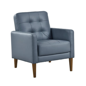 English Elm Modern Tufted Leather Armchair with Pocket Coil Support and Walnut Rubberwood Legs Blue B011P567045