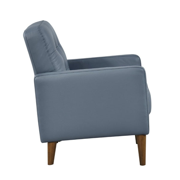 English Elm Modern Tufted Leather Armchair with Pocket Coil Support and Walnut Rubberwood Legs Blue B011P567045