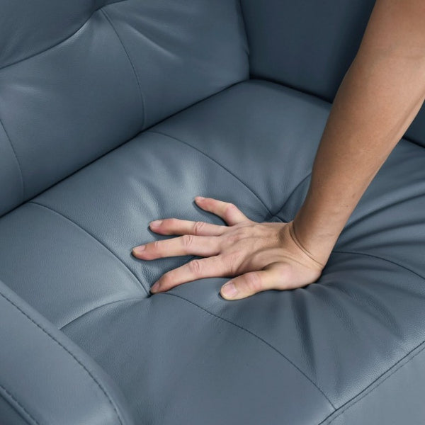 English Elm Modern Tufted Leather Armchair with Pocket Coil Support and Walnut Rubberwood Legs Blue B011P567045