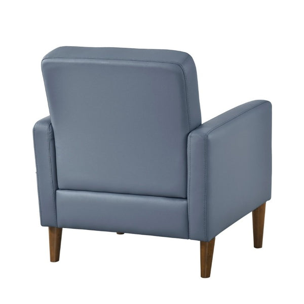 English Elm Modern Tufted Leather Armchair with Pocket Coil Support and Walnut Rubberwood Legs Blue B011P567045
