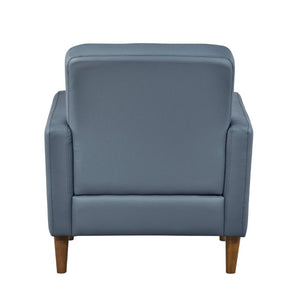 English Elm Modern Tufted Leather Armchair with Pocket Coil Support and Walnut Rubberwood Legs Blue B011P567045