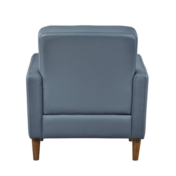 English Elm Modern Tufted Leather Armchair with Pocket Coil Support and Walnut Rubberwood Legs Blue B011P567045