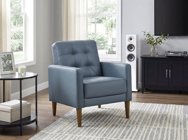 English Elm Modern Tufted Leather Armchair with Pocket Coil Support and Walnut Rubberwood Legs Blue B011P567045