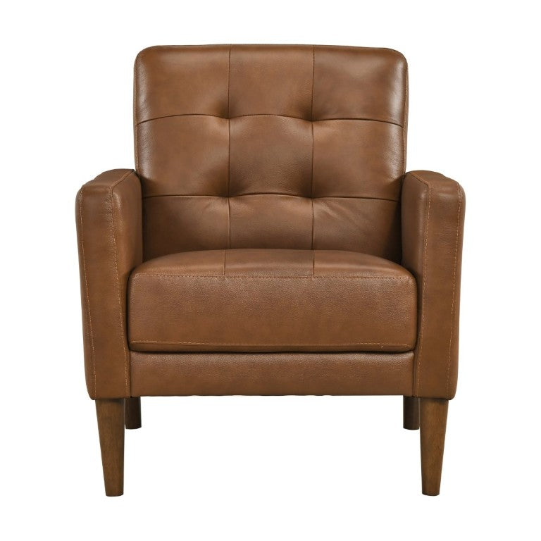 English Elm Modern Tufted Leather Armchair with Pocket Coil Support and Walnut Rubberwood Legs Camel B011P567046