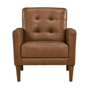 English Elm Modern Tufted Leather Armchair with Pocket Coil Support and Walnut Rubberwood Legs Camel B011P567046
