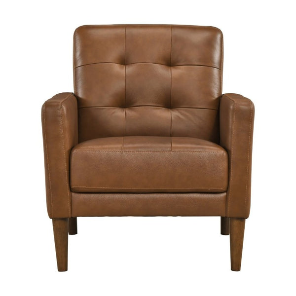 English Elm Modern Tufted Leather Armchair with Pocket Coil Support and Walnut Rubberwood Legs Camel B011P567046