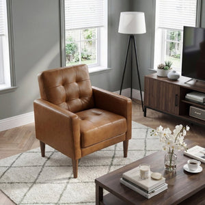 English Elm Modern Tufted Leather Armchair with Pocket Coil Support and Walnut Rubberwood Legs Camel B011P567046