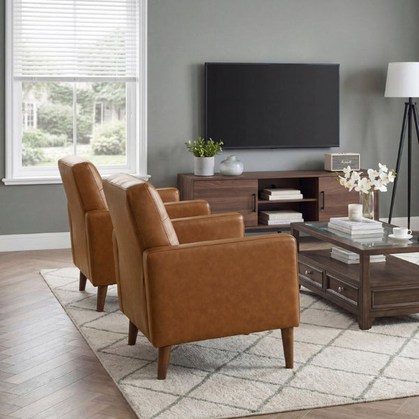 English Elm Modern Tufted Leather Armchair with Pocket Coil Support and Walnut Rubberwood Legs Camel B011P567046