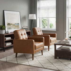 English Elm Modern Tufted Leather Armchair with Pocket Coil Support and Walnut Rubberwood Legs Camel B011P567046