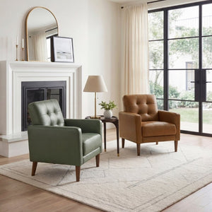 English Elm Modern Tufted Leather Armchair with Pocket Coil Support and Walnut Rubberwood Legs Camel B011P567046
