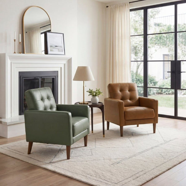 English Elm Modern Tufted Leather Armchair with Pocket Coil Support and Walnut Rubberwood Legs Camel B011P567046