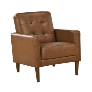 English Elm Modern Tufted Leather Armchair with Pocket Coil Support and Walnut Rubberwood Legs Camel B011P567046