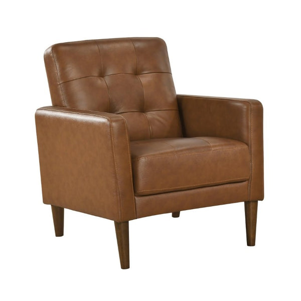 English Elm Modern Tufted Leather Armchair with Pocket Coil Support and Walnut Rubberwood Legs Camel B011P567046