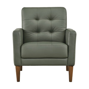 English Elm Modern Tufted Leather Armchair with Pocket Coil Support and Walnut Rubberwood Legs Green B011P567047