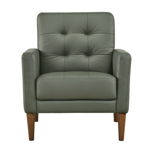 English Elm Modern Tufted Leather Armchair with Pocket Coil Support and Walnut Rubberwood Legs Green B011P567047