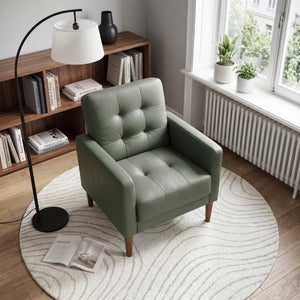 English Elm Modern Tufted Leather Armchair with Pocket Coil Support and Walnut Rubberwood Legs Green B011P567047