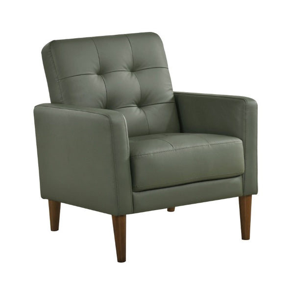 English Elm Modern Tufted Leather Armchair with Pocket Coil Support and Walnut Rubberwood Legs Green B011P567047