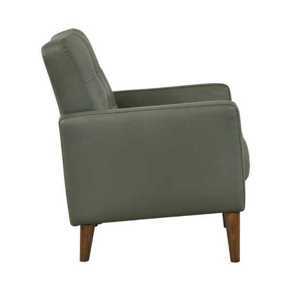 English Elm Modern Tufted Leather Armchair with Pocket Coil Support and Walnut Rubberwood Legs Green B011P567047