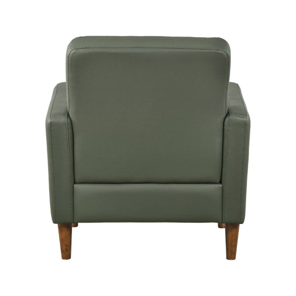 English Elm Modern Tufted Leather Armchair with Pocket Coil Support and Walnut Rubberwood Legs Green B011P567047