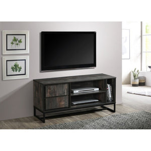 English Elm Mid-Century Modern Low Profile Media Console with Open Shelving and Enclosed Cabinet Rustic Gray B011P567048