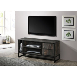 English Elm Mid-Century Modern Low Profile Media Console with Open Shelving and Enclosed Cabinet Rustic Gray B011P567048
