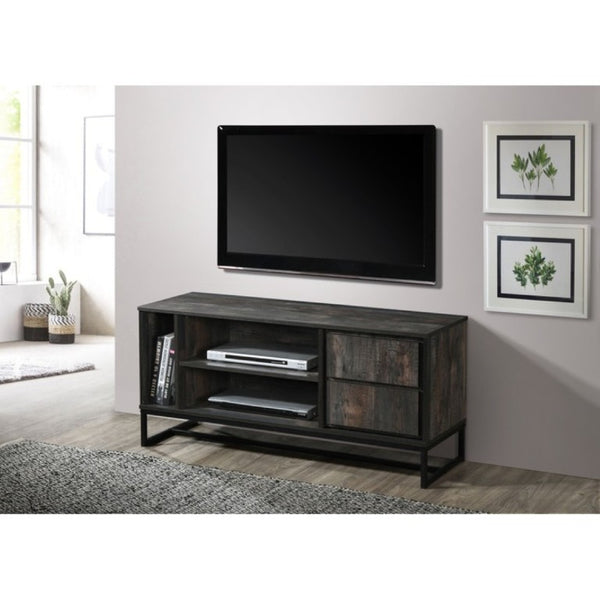 English Elm Mid-Century Modern Low Profile Media Console with Open Shelving and Enclosed Cabinet Rustic Gray B011P567048