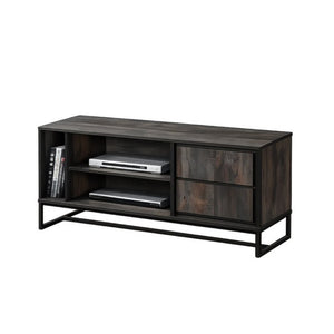 English Elm Mid-Century Modern Low Profile Media Console with Open Shelving and Enclosed Cabinet Rustic Gray B011P567048